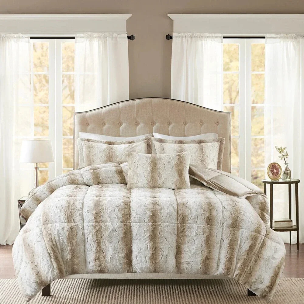 Madison Park Zuri MP10-4861 Comforter Set King Sand Striped Faux Fur 4-Pc BED73